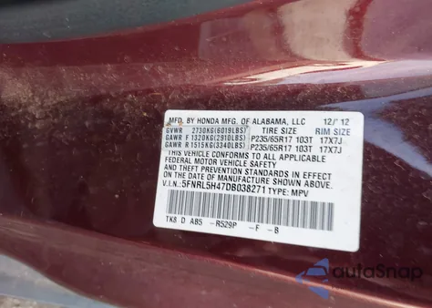 2013 Honda Odyssey Ex z USA, uszkodzony, nr VIN 5FNRL5H47DB038271